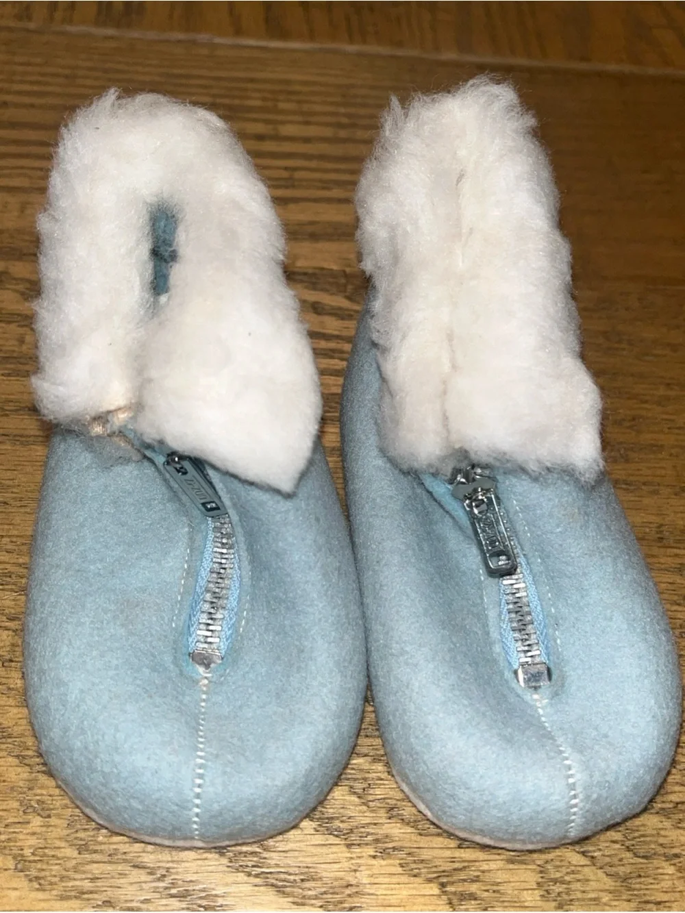Vintage Toddler Baby Shoes Littonian Wool Zipper Booties Slippers Blue